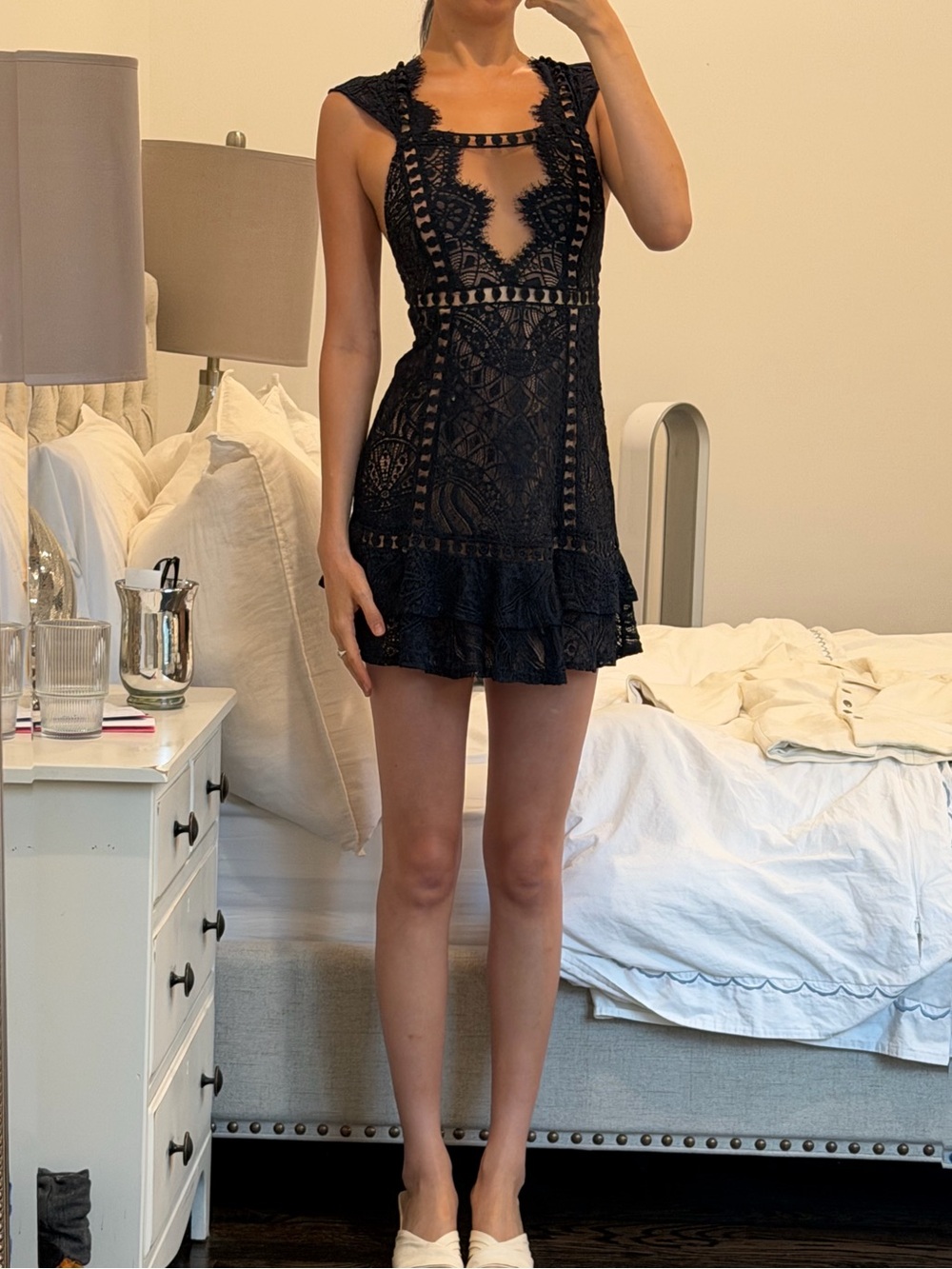 For Love & Lemons Emerie Lace Dress in Navy Blue